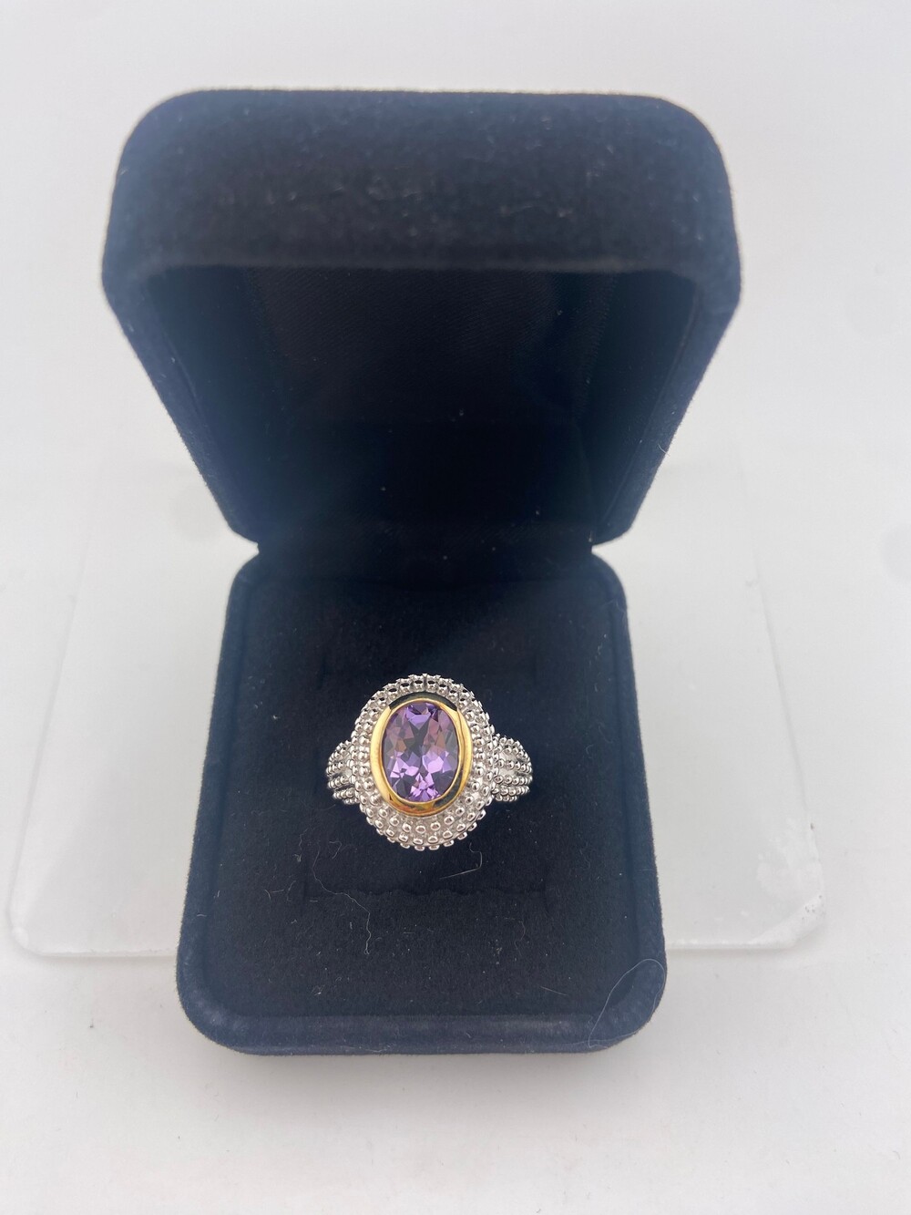 Andrew Meyer Oval Amethyst Sterling Silver and 18K Gold Ring Ring Size 8